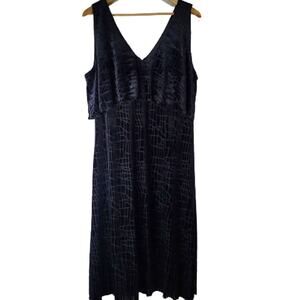 H Halston Crush Velvet Cocktail Party Dress Flounced Top Sleeveless VNeck Black